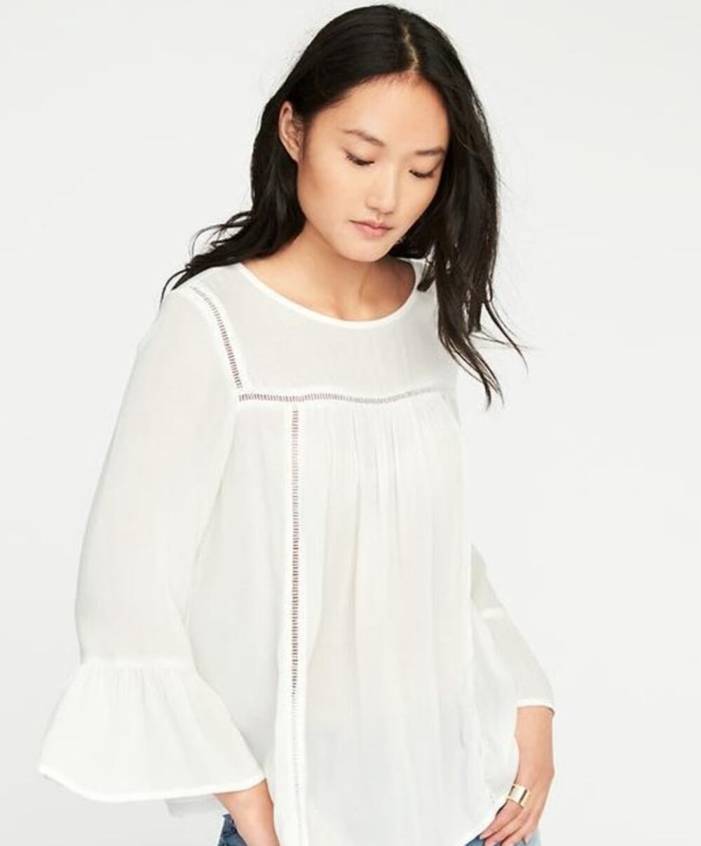 Old Navy Blouse Top 3/4 Sleeve Ruffle Eyelet Crinkled Beachy Boho Peasant Size S